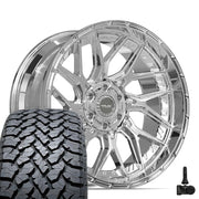 Set(4) 22x10 4PL28 Chrome - 6x135 &amp; 6x139.7 -18ET with 285/45r22 TBB TS-37 AT Tires &amp; TPMS
