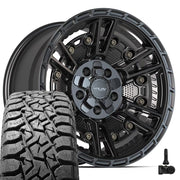 Set(5) 17x9 4PS01 Satin Black - 5x127 &amp; 5x139.7 -6ET with 33x12.50r17 TBB TS-57 RT Tires &amp; TPMS