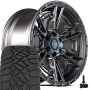 Set(4) 17x9 4PS01 Satin Black - 5x127 &amp; 5x139.7 -6ET with 33x12.50r17 Sailun TerraMax RT Tires &amp; TPMS