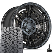 Set(5) 17x9 4PS01 Satin Black - 5x127 &amp; 5x139.7 -6ET with 265/70r17 Sailun TerraMax AT2 Tires &amp; TPMS