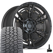 Set(4) 20x9 4PS01 Satin Black - 6x135 &amp; 6x139.7 -6ET with 275/55r20 Sailun TerraMax AT2 Tires &amp; TPMS