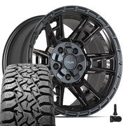Set(4) 17x9 4PS20 Satin Black - 5x127 &amp; 5x139.7 -6ET with 33x12.50r17 TBB TS-57 RT Tires &amp; TPMS