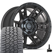 Set(4) 17x9 4PS20 Satin Black - 6x135 &amp; 6x139.7 -6ET with 265/70r17 Sailun TerraMax AT2 Tires &amp; TPMS