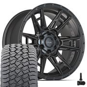 Set(4) 20x9 4PS20 Satin Black - 6x135 &amp; 6x139.7 -6ET with 275/55r20 Sailun TerraMax AT2 Tires &amp; TPMS