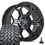 Set(4) 20x9 4PS26 Gloss Black Brushed with Tinted Clear - 5x127 &amp; 5x139.7 -6ET with 275/55r20 TBB TS-37 AT Tires &amp; TPMS