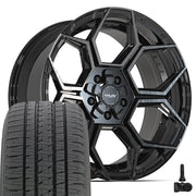 Set(5) 20x9 4PS26 Gloss Black Brushed with Tinted Clear - 5x127 &amp; 5x139.7 -6ET with 275/55r20 Bridgestone Dueler Alenza HL Plus Tires &amp; TPMS