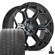 Set(5) 20x9 4PS26 Gloss Black Brushed with Tinted Clear - 5x127 &amp; 5x139.7 -6ET with 275/55r20 Goodyear Eagle LS2 Tires &amp; TPMS