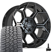 Set(5) 20x9 4PS26 Gloss Black Brushed with Tinted Clear - 5x127 &amp; 5x139.7 -6ET with 275/55r20 Sailun TerraMax AT2 Tires &amp; TPMS