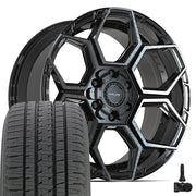 Set(4) 20x9 4PS26 Gloss Black Brushed with Tinted Clear - 6x135 &amp; 6x139.7 +18ET with 275/55r20 Bridgestone Dueler Alenza HL Plus Tires &amp; TPMS