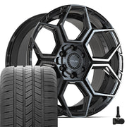 Set(4) 20x9 4PS26 Gloss Black Brushed with Tinted Clear - 6x135 &amp; 6x139.7 +18ET with 275/55r20 Goodyear Eagle LS2 Tires &amp; TPMS