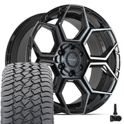Set(4) 20x9 4PS26 Gloss Black Brushed with Tinted Clear - 6x135 &amp; 6x139.7 +18ET with 275/55r20 Sailun TerraMax AT2 Tires &amp; TPMS