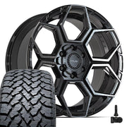 Set(4) 20x9 4PS26 Gloss Black Brushed with Tinted Clear - 6x135 &amp; 6x139.7 +18ET with 275/55r20 TBB TS-37 AT Tires &amp; TPMS