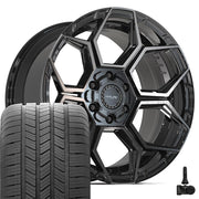 Set(4) 20x9 4PS26 Gloss Black Brushed with Tinted Clear - 6x135 &amp; 6x139.7 -6ET with 275/55r20 Goodyear Eagle LS2 Tires &amp; TPMS