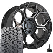 Set(4) 20x9 4PS26 Gloss Black Brushed with Tinted Clear - 6x135 &amp; 6x139.7 -6ET with 275/55r20 Sailun TerraMax AT2 Tires &amp; TPMS