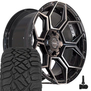 Set(4) 22x10 4PS26 Gloss Black Brushed with Tinted Clear - 6x135 &amp; 6x139.7 +0ET with 33x12.50r22 Sailun TerraMax RT Tires &amp; TPMS