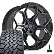 Set(4) 22x10 4PS26 Gloss Black Brushed with Tinted Clear - 6x135 &amp; 6x139.7 +0ET with 285/45r22 TBB TS-37 AT Tires &amp; TPMS