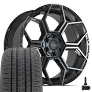 Set(4) 22x10 4PS26 Gloss Black Brushed with Tinted Clear - 6x135 &amp; 6x139.7 +24ET with 285/45r22 Bridgestone Dueler Alenza HL Tires &amp; TPMS