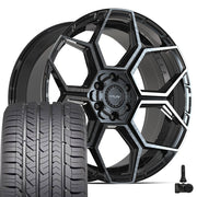 Set(4) 22x10 4PS26 Gloss Black Brushed with Tinted Clear - 6x135 &amp; 6x139.7 +24ET with 285/45r22 Goodyear Eagle Sport Tires &amp; TPMS