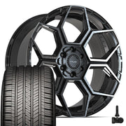 Set(4) 22x10 4PS26 Gloss Black Brushed with Tinted Clear - 6x135 &amp; 6x139.7 +24ET with 285/45r22 Goodyear Eagle Touring Tires &amp; TPMS