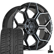Set(4) 22x10 4PS26 Gloss Black Brushed with Tinted Clear - 6x135 &amp; 6x139.7 +24ET with 285/45r22 Ironman iMove GEN 2 SUV Tires &amp; TPMS