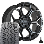 Set(4) 22x10 4PS26 Gloss Black Brushed with Tinted Clear - 6x135 &amp; 6x139.7 +24ET with 285/45r22 Sailun TerraMax AT2 Tires &amp; TPMS