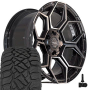 Set(4) 22x10 4PS26 Gloss Black Brushed with Tinted Clear - 6x135 &amp; 6x139.7 +24ET with 33x12.50r22 Sailun TerraMax RT Tires &amp; TPMS