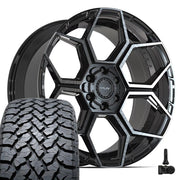 Set(4) 22x10 4PS26 Gloss Black Brushed with Tinted Clear - 6x135 &amp; 6x139.7 +24ET with 285/45r22 TBB TS-37 AT Tires &amp; TPMS