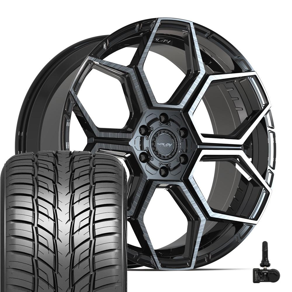 4PLAY 4PS26 24x10 6x135 + 6x139.7 Gloss Black Brushed with Tinted Clear ...