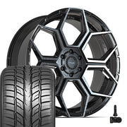 Set(4) 24x10 4PS26 Gloss Black Brushed with Tinted Clear - 6x135 &amp; 6x139.7 +24ET with 295/35r24 Sailun Atrezzo SVR LX+ Tires &amp; TPMS