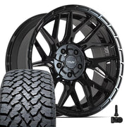 Set(4) 20x9 4PS28 Gloss Black Brushed with Tinted Clear - 5x127 &amp; 5x139.7 -6ET with 275/55r20 TBB TS-37 AT Tires &amp; TPMS