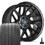Set(4) 20x9 4PS28 Gloss Black Brushed with Tinted Clear - 5x127 &amp; 5x139.7 -6ET with 275/55r20 Goodyear Eagle LS2 Tires &amp; TPMS