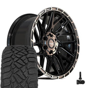 Set(4) 20x9 4PS28 Gloss Black Brushed with Tinted Clear - 5x127 &amp; 5x139.7 -6ET with 275/55r20 Sailun TerraMax RT Tires &amp; TPMS