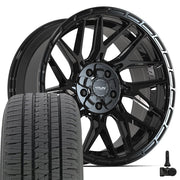 Set(5) 20x9 4PS28 Gloss Black Brushed with Tinted Clear - 5x127 &amp; 5x139.7 -6ET with 275/55r20 Bridgestone Dueler Alenza HL Plus Tires &amp; TPMS