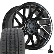 Set(4) 20x9 4PS28 Gloss Black Brushed with Tinted Clear - 6x135 &amp; 6x139.7 +18ET with 275/55r20 Bridgestone Dueler Alenza HL Plus Tires &amp; TPMS