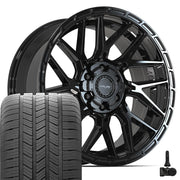 Set(4) 20x9 4PS28 Gloss Black Brushed with Tinted Clear - 6x135 &amp; 6x139.7 +18ET with 275/55r20 Goodyear Eagle LS2 Tires &amp; TPMS