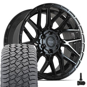 Set(4) 20x9 4PS28 Gloss Black Brushed with Tinted Clear - 6x135 &amp; 6x139.7 +18ET with 275/55r20 Sailun TerraMax AT2 Tires &amp; TPMS