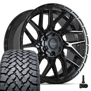 Set(4) 20x9 4PS28 Gloss Black Brushed with Tinted Clear - 6x135 &amp; 6x139.7 +18ET with 275/55r20 TBB TS-37 AT Tires &amp; TPMS
