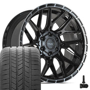 Set(4) 20x9 4PS28 Gloss Black Brushed with Tinted Clear - 6x135 &amp; 6x139.7 -6ET with 275/55r20 Goodyear Eagle LS2 Tires &amp; TPMS