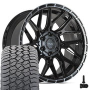 Set(4) 20x9 4PS28 Gloss Black Brushed with Tinted Clear - 6x135 &amp; 6x139.7 -6ET with 275/55r20 Sailun TerraMax AT2 Tires &amp; TPMS