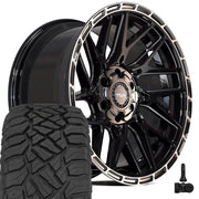 Set(4) 22x10 4PS28 Gloss Black Brushed with Tinted Clear - 6x135 &amp; 6x139.7 +0ET with 33x12.50r22 Sailun TerraMax RT Tires &amp; TPMS