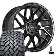 Set(4) 22x10 4PS28 Gloss Black Brushed with Tinted Clear - 6x135 &amp; 6x139.7 +0ET with 285/45r22 TBB TS-37 AT Tires &amp; TPMS