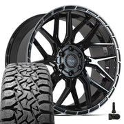 Set(4) 22x10 4PS28 Gloss Black Brushed with Tinted Clear - 6x135 &amp; 6x139.7 +0ET with 33x12.50r22 TBB TS-57 RT Tires &amp; TPMS