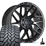 Set(4) 22x10 4PS28 Gloss Black Brushed with Tinted Clear - 6x135 &amp; 6x139.7 +24ET with 285/45r22 TBB TS-37 AT Tires &amp; TPMS