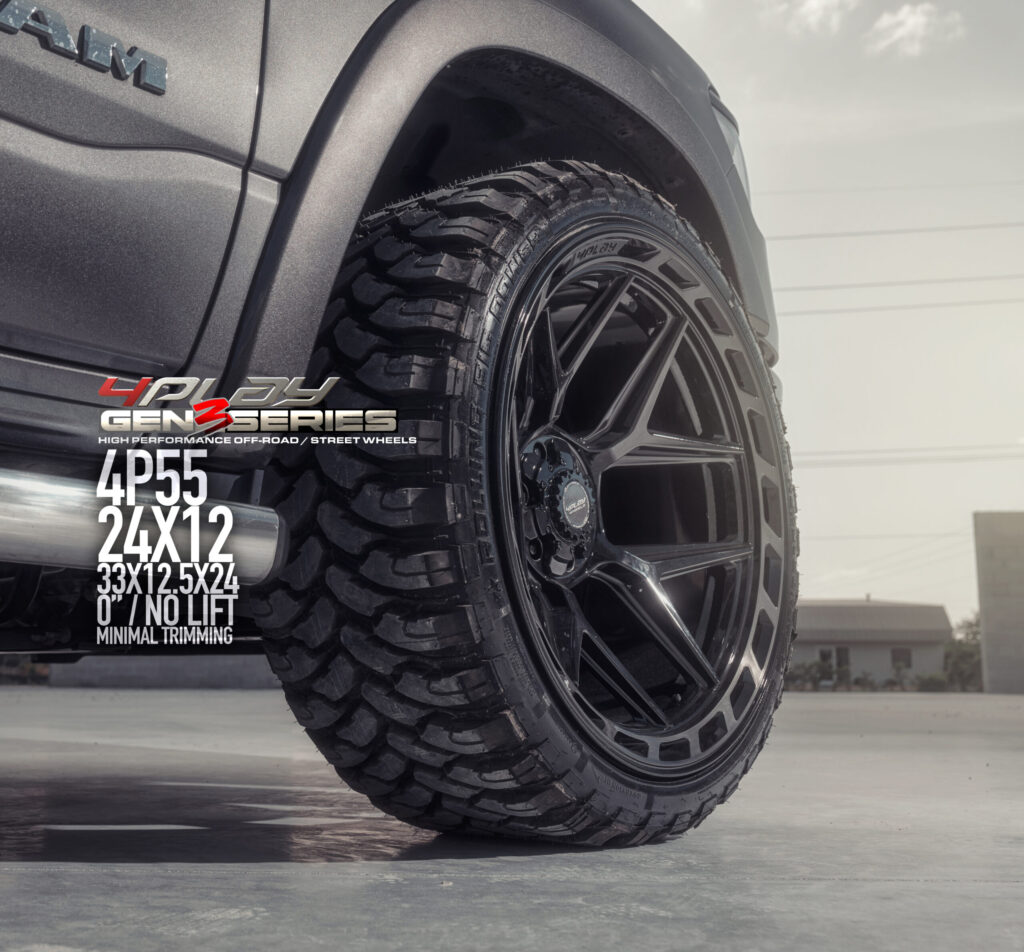 Dodge Ram 24×12 Wheels 4P55 Gen 3 and 33×12.5×24 Tires – 4PLAY Wheels