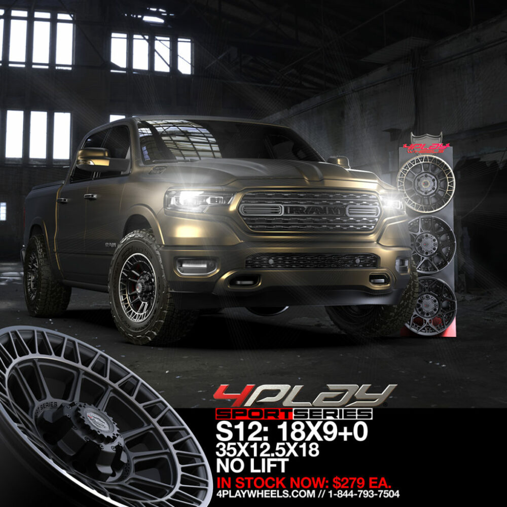 4PS12 18x9 Wheels with 0 offset 35x12.5x18 no lift on RAM 1500