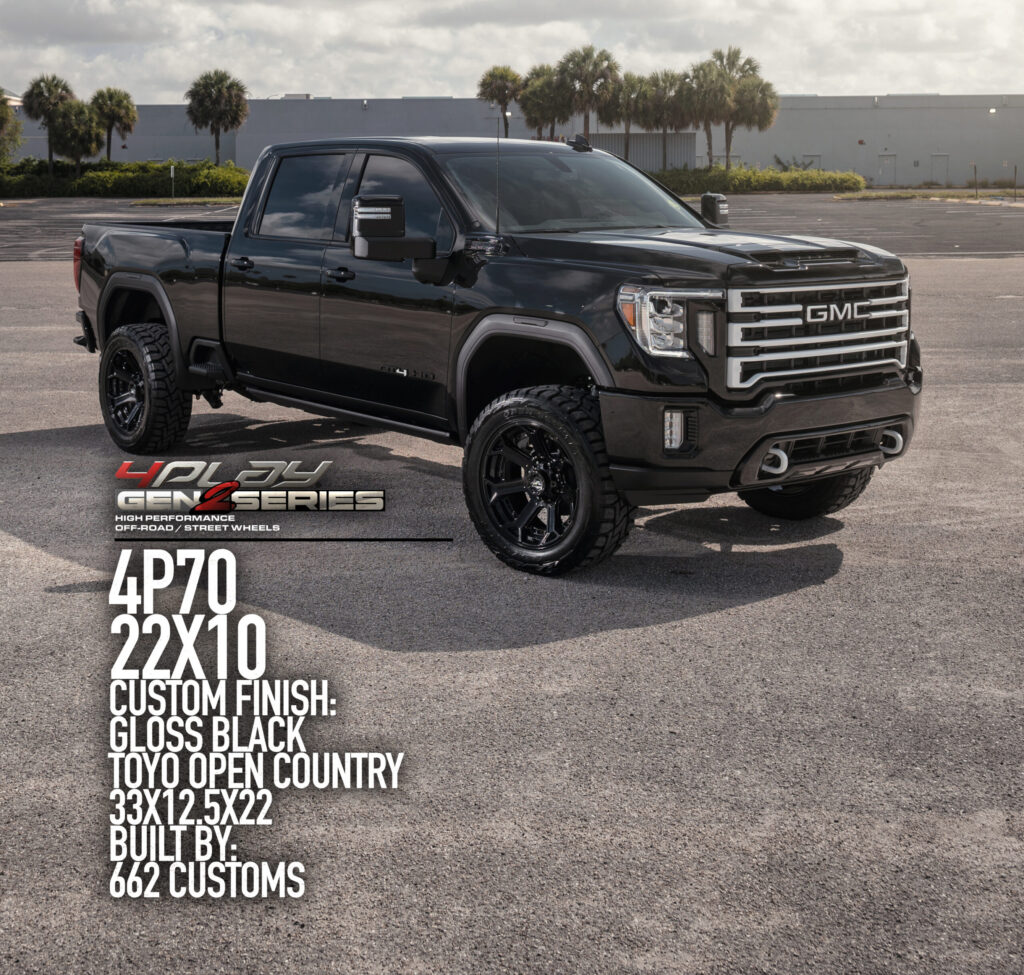 GMC Sierra 2500 with 22×10 Wheels 4P70 Gen 2 and 33×12.5×22 Tires